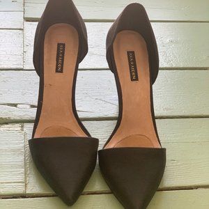 BLACK LEATHER D'ORSAY HEELS